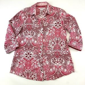 Foxcroft cotton womens blouse shaped three quarter sleeve button down Size 16